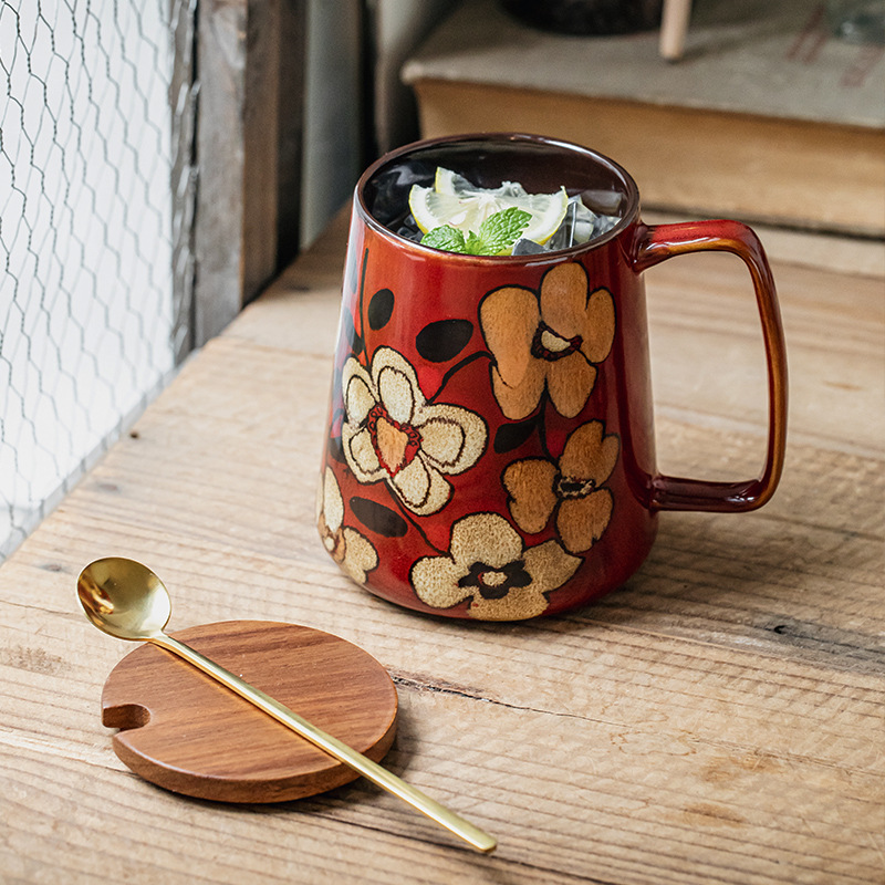 Exportación transfronteriza de diseño propio de 700ml taza de oficina china pintada a mano taza de cerámica