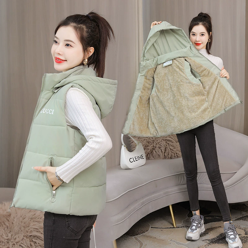 Внешняя торговля Оригинальный заказ на флисовой подкладке Съемная Кепка Хлопковый жилет Женский осенне-зимний новый короткий корейский Свободный жилет Хлопковая куртка