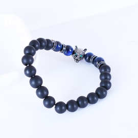 跨境爆款 天然虎眼石手链宝石珠子微镶锆石狼头串珠女士 外贸饰品