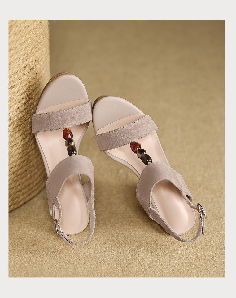 Sandal bohemian đế xuồng cao gót quai ngang hở mũi — màu hồng, màu mơ chi tiết 22