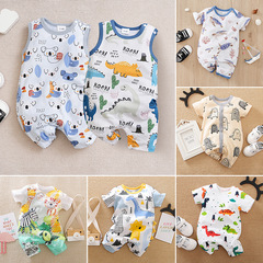 寶寶連體衣服夏季嬰兒包屁衣新生兒短袖爬服ins卡通哈衣跨境印花