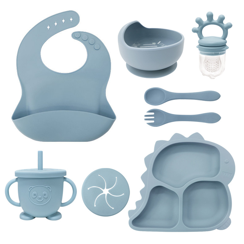 Alimentación infantil platos de dinosaurio set de platos de entrenamiento cucharas para bebés de silicona dibujos animados bajacos ventosa tazón