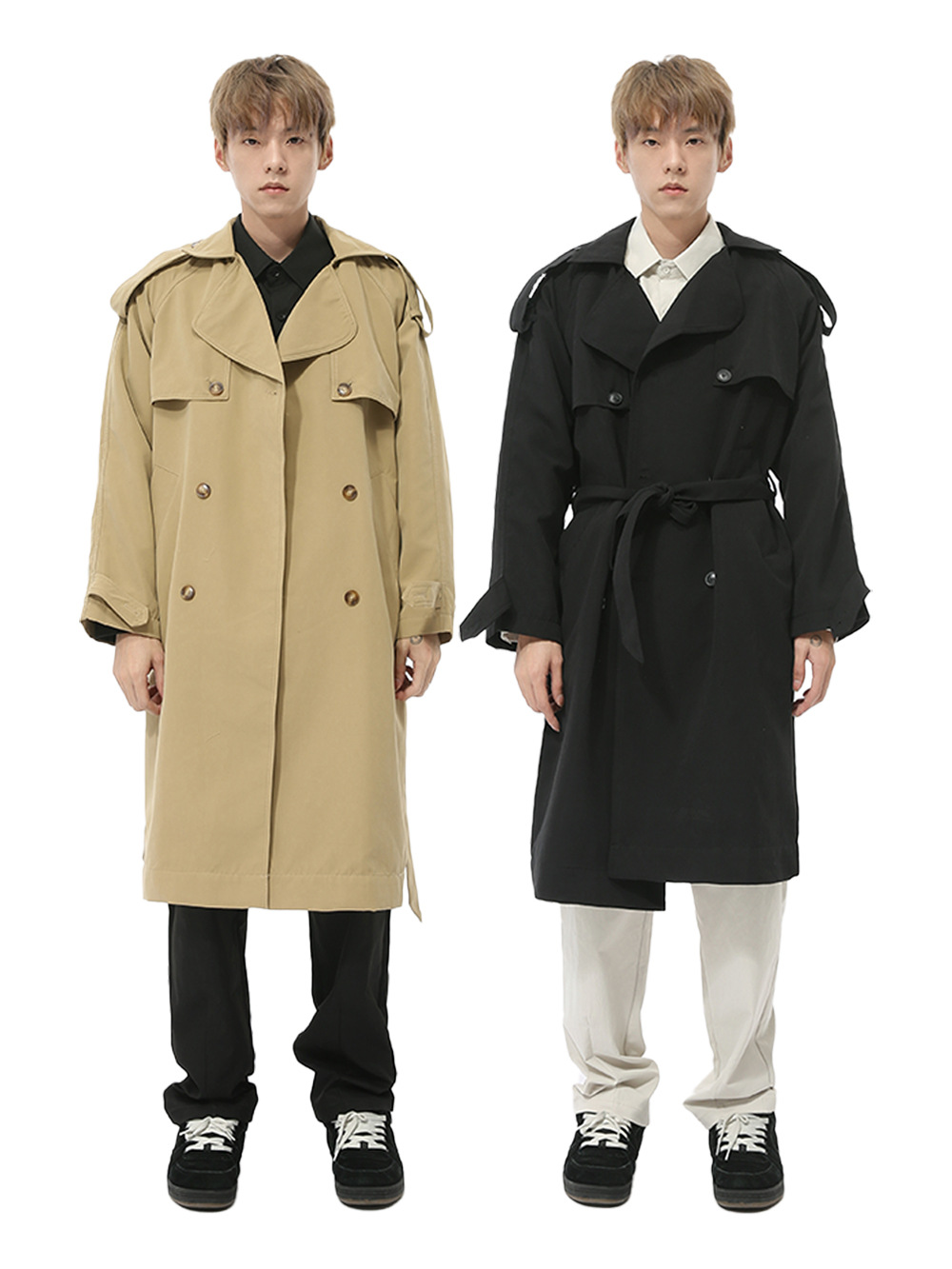 MTLCLOTHES Hombres| Nuevos productos de otoño coreanos dobles hebillas sobre la rodilla correa de estilo británico abrigo casual suelto