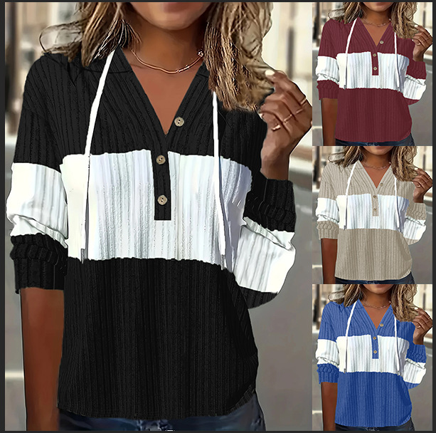 2025 Autumn and Winter New Amazon Independent Station European and American Cross-Border Splicing Versatile Jumpsuit Hooded Long-Sleeved Top T-Shirt for Women 2025 Autumn and Winter New Amazon Independent Station European and American Cross-Border Splicing Versatile Jumpsuit Hooded Long-Sleeved Top T-Shirt for Women