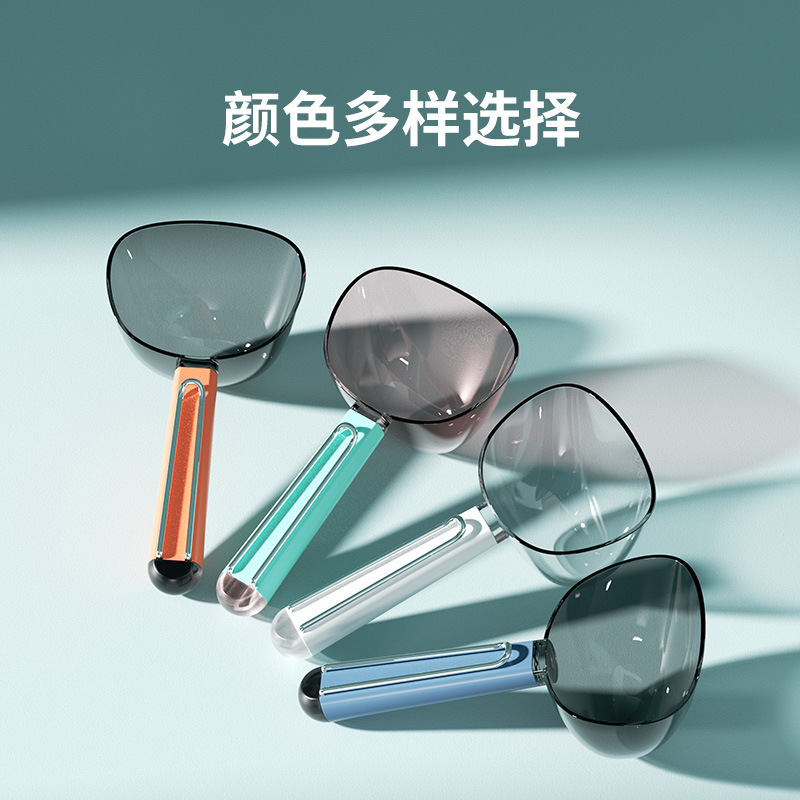 Bolsa colgante semitransparente multifuncional sellada cuchara de grano con escala pala de grano para gatos cuchara para mascotas spot al por mayor