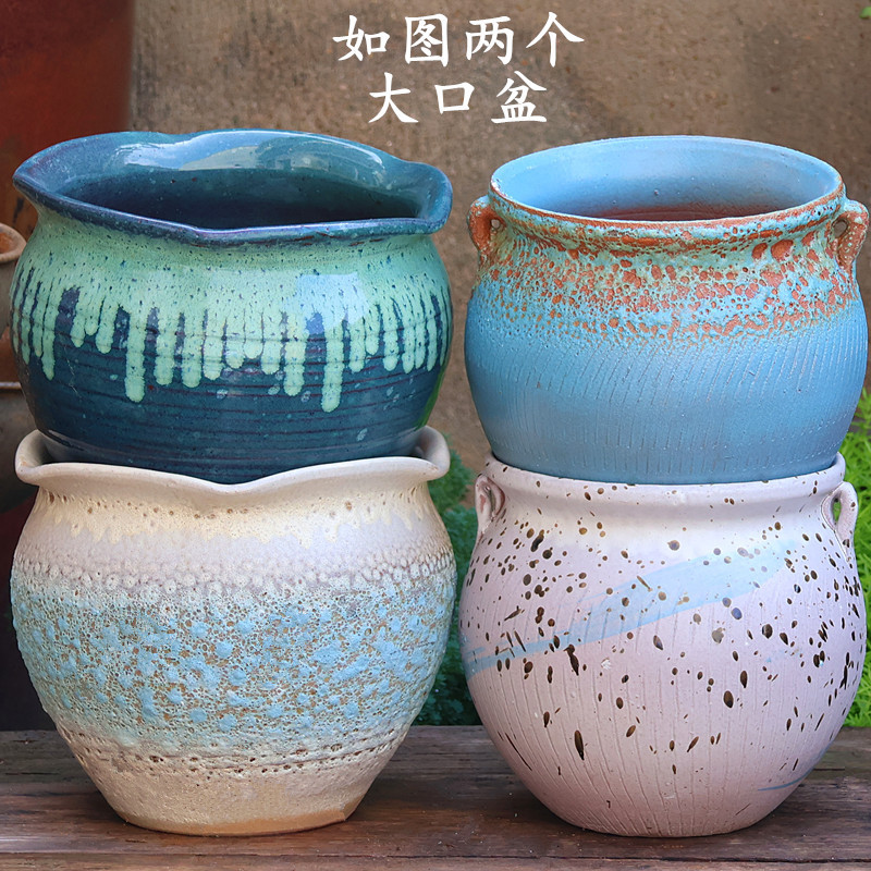 Flower Pot Coarse Pottery Large Diameter Ceramic Purple Sand Simple Succulent Plant Old Pile Pot Pothos Flower Pot