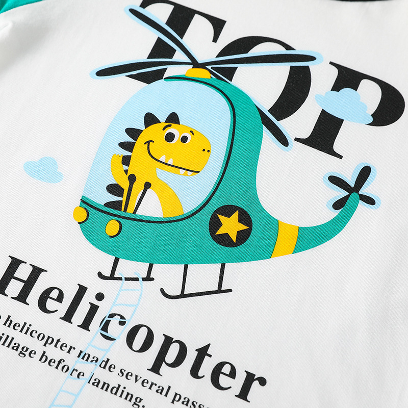 Ser Superior nuevo patrón de dinosaurio de dibujos animados Camiseta de manga corta para niños entrega de una pieza delgada de verano para niños