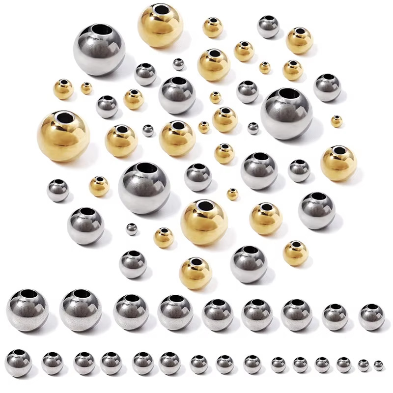 Stainless Steel Solid Drilled Beads Loose Beads Titanium Steel Bracelet Beads DIY Jewelry Accessories Beads Round Beads Jewelry