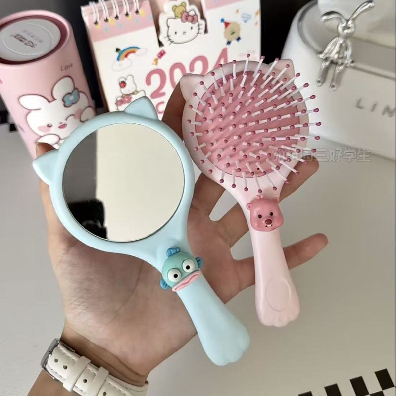 新しいカクレクマエアバッグツーインワンミラーコームかわいい漫画エアクッションポータブルマッサージミニハンドヘルドミラーコーム|undefined