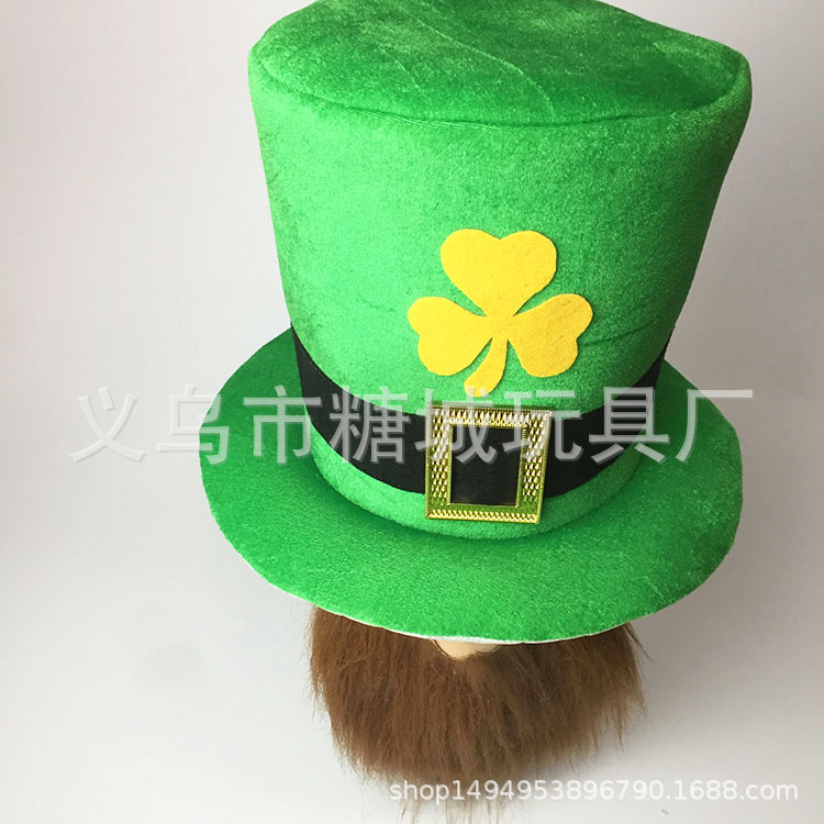 Amazon transfronterizo Día de San Patricio Sombrero irlandés con barba sombrero de trébol de cuatro hojas con barba Comercio exterior Venta caliente