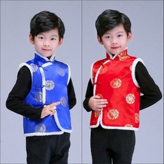Chinese-style New Year celebration performance costumes for children, Tang-style vests, winter jackets for boys and girls, traditional Chinese-style vests and backless tops.