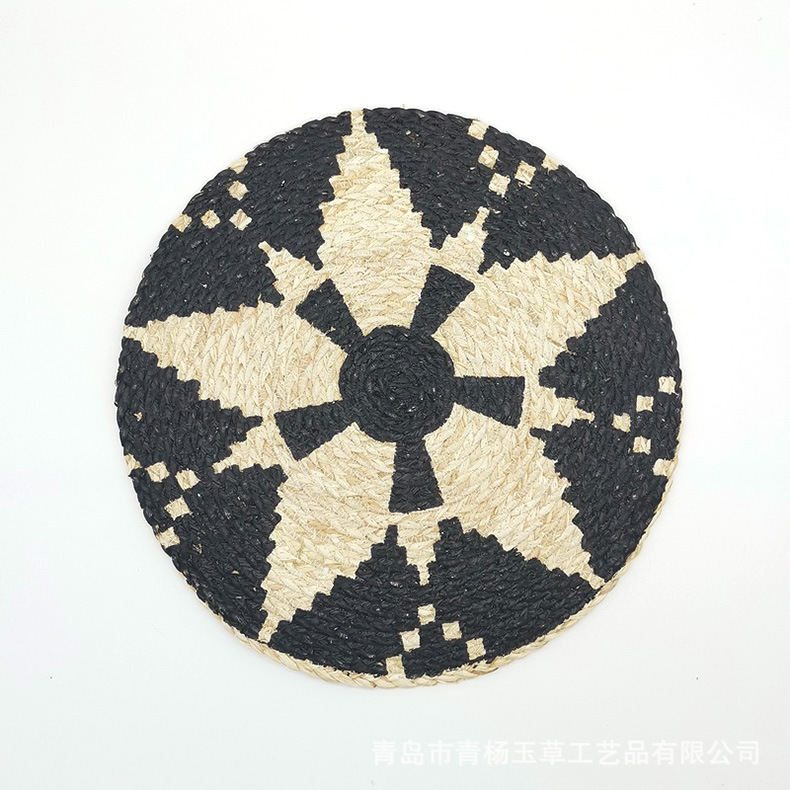 Ventas de esteras de piel de maíz impresas esteras de mesa de té aislantes de paja esteras de mortero esteras de plato de taza