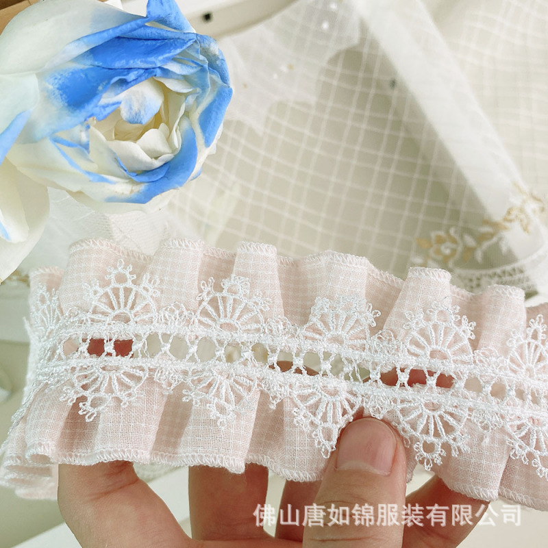 唐如锦花边 格子褶皱花边配件外套袖口洛丽塔头饰衣服装饰蕾丝|undefined