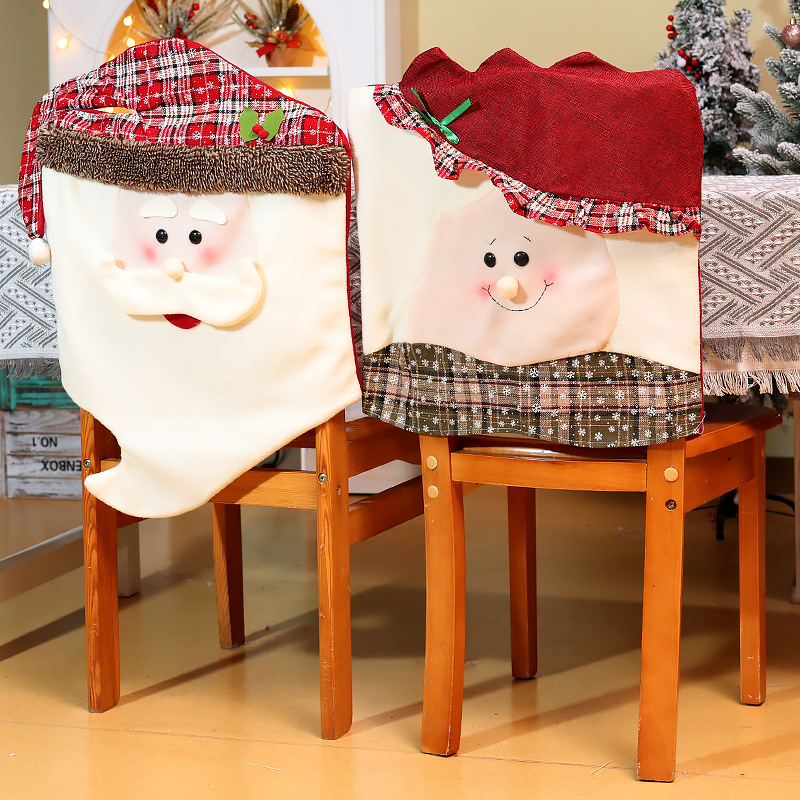 Nouvelles décorations de table et de chaise de Noël Père Noël Bonhomme de neige Poupée stéréo Housse de chaise Robe de maison_voghion.com