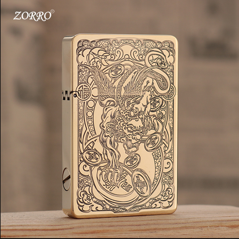 新型ゾロ ゾロ 灯油ライター 純銅彫刻 限定版 ピクシー 唐草模様 コンスタン防風 ZL8 原銅|undefined