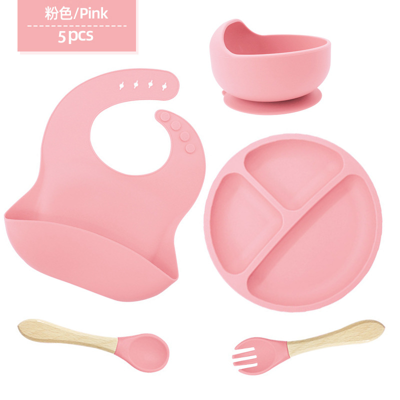 Vajilla de silicona para niños, vajilla de alimentación para bebés, babero de silicona, tazón de alimentos para bebés