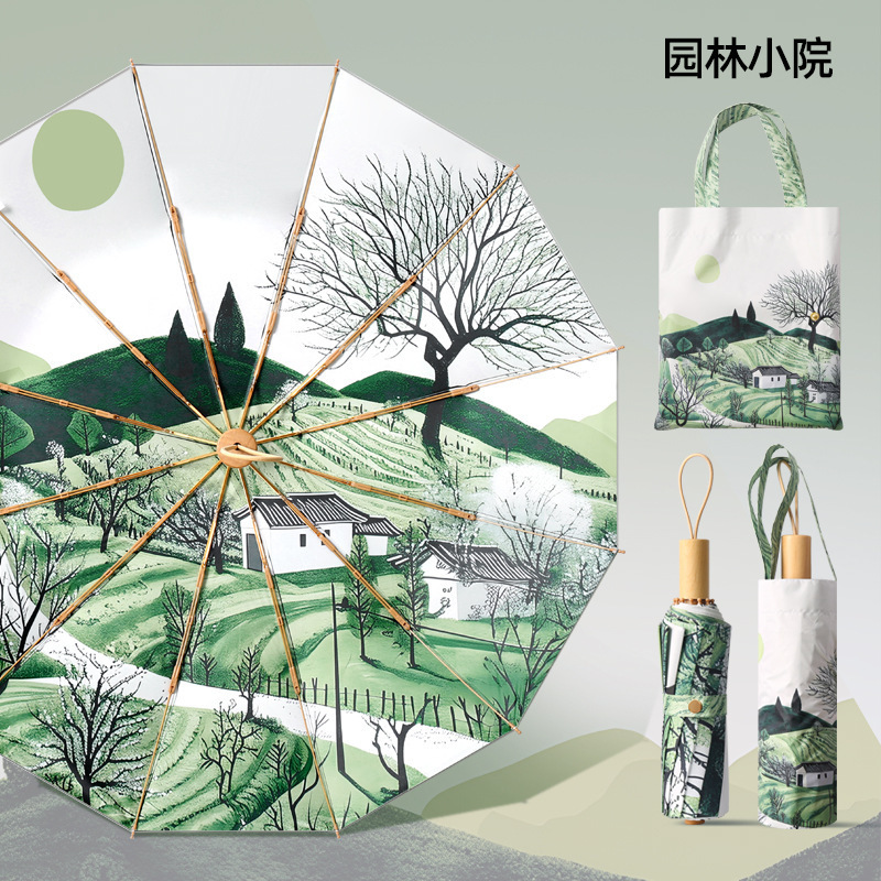 双层双花新中式高级感遮阳太阳伞女24骨加大号折叠晴雨两用伞定制|undefined