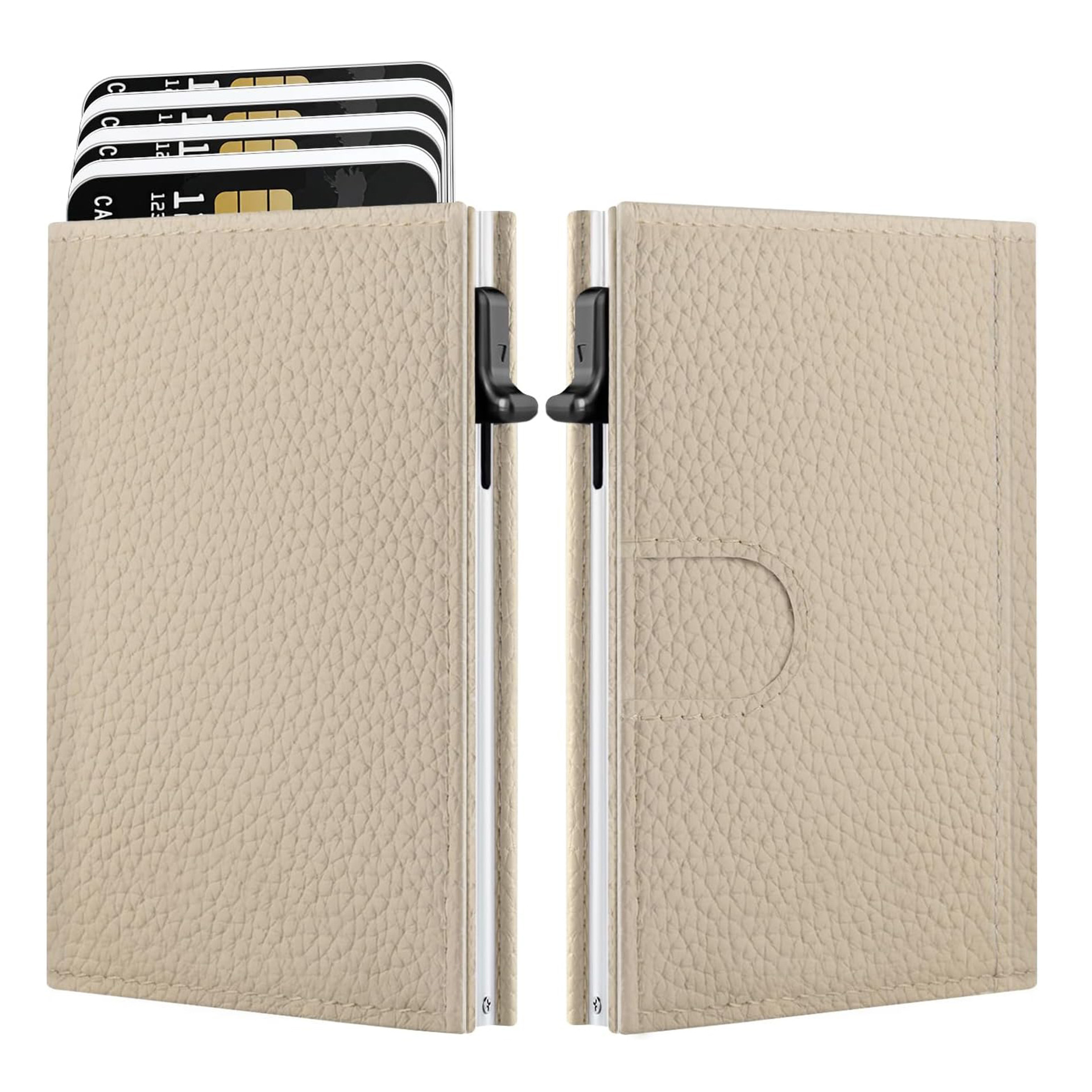 Amazon tres plegables pop-up cartera de tarjetas de aleación de aluminio con blindaje RFID cartera multifuncional ultra delgada con patrón litchi