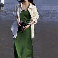 法式绿色无袖吊带连衣裙子女夏季2024新款海边度假感套装长裙