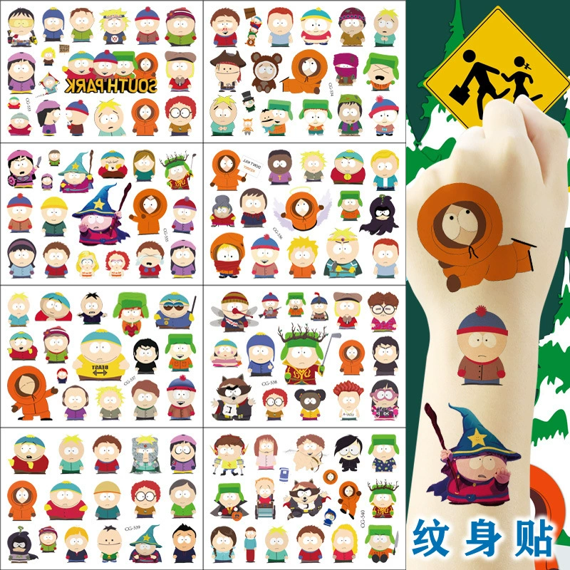 8 мультяшных тату-наклеек South Park для дня рождения, тату-наклейки для мальчиков и девочек