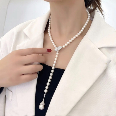 Pure natural freshwater Pearl Necklace have more cash than can be accounted for sweater chain senior Versatile new pattern Cross border Jewellery jewelry wholesale