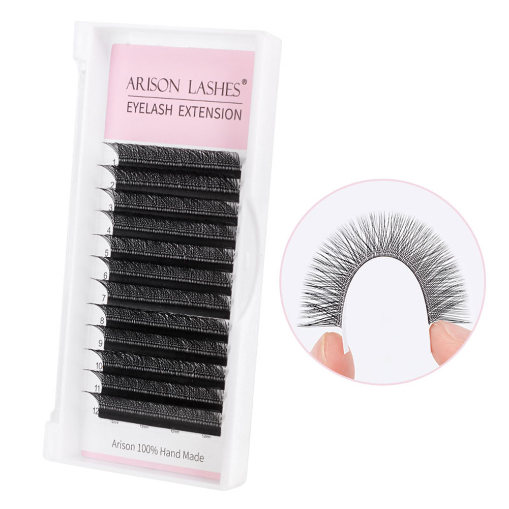 ArisonLashes injerto fila densa 0.07YY Pestañas de zorro de plantación de malla mate tejidas de doble punta negra