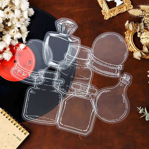 Handmade DIY Bottle Dried Flower Handmade Sticky Notes Transparent PET Sticker Pack Transparent Bookmark Glass Bottle Sticker Decor