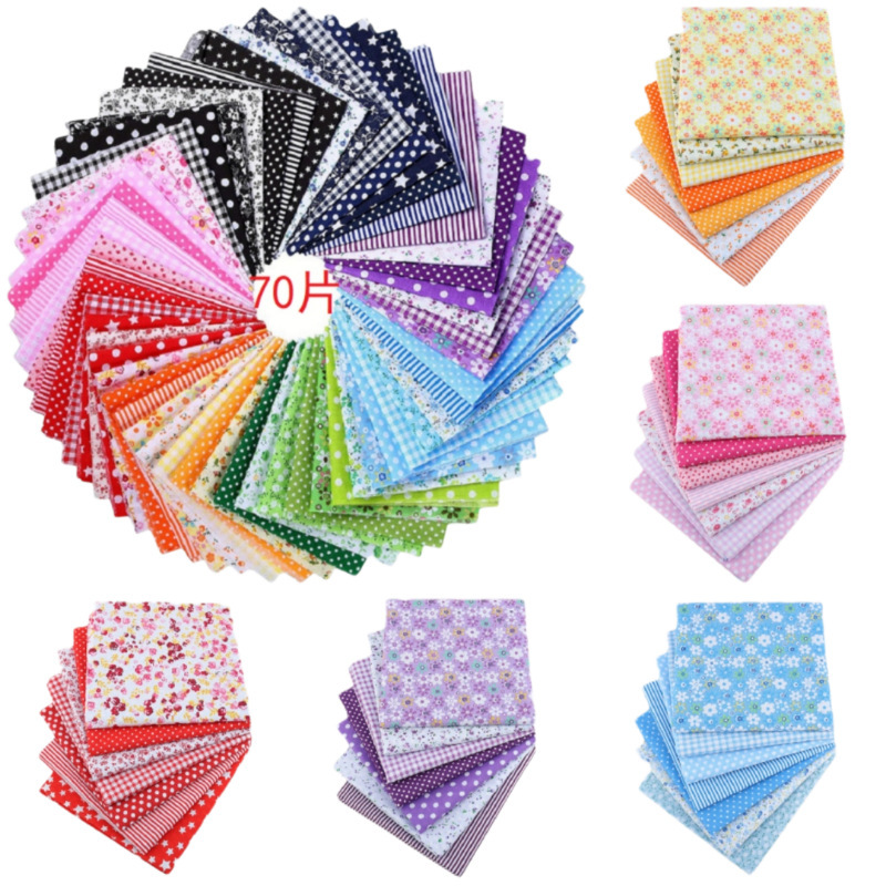 70 pieces of pure cotton printed handmade patchwork fabric DIY patchwork set cotton plain weave small floral cloth set cloth head