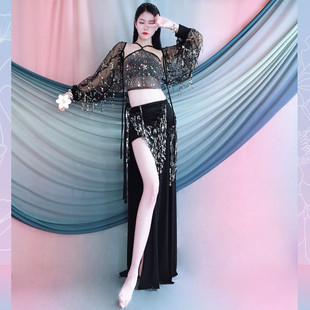 Belly Dance Sexy Halterneck Suspender Sequin Tassel Waistcoat Long Skirt Suit Oriental Dance Practice Clothes New Performance Clothes