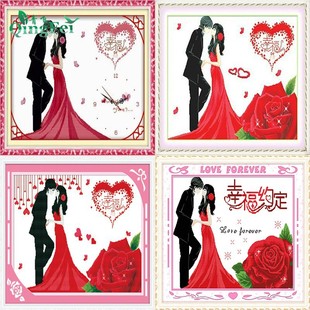Qingfei 5D Precision Cross-stitch Happiness Agreement Two Wall Clocks Happiness Agreement Love Forever