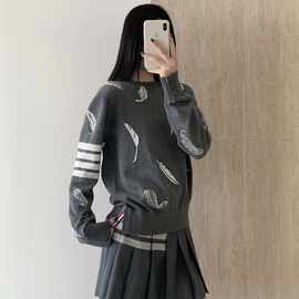 TB女士秋冬新款羽毛嵌花毛衣男女同款情侣款休闲百搭针织毛衣棉