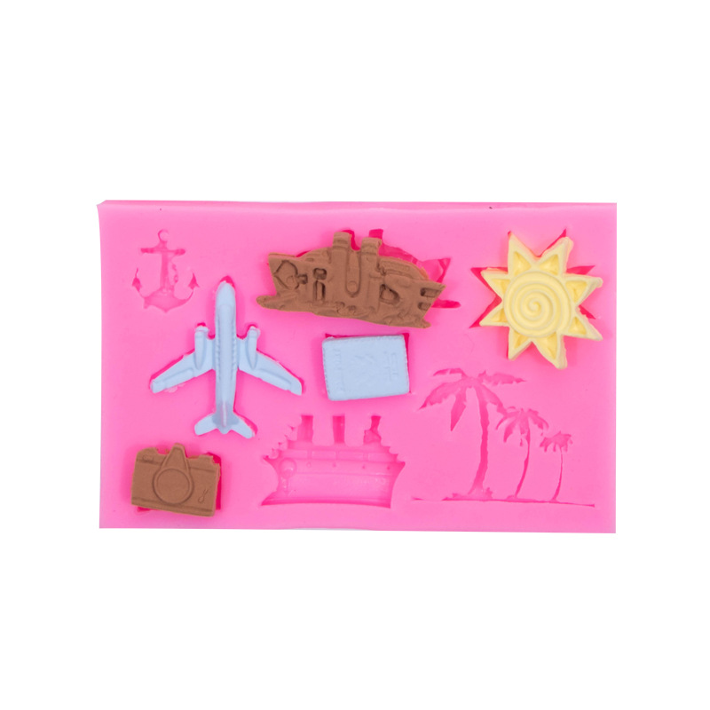 Dibujos Animados avión Coconut Beach barco vacaciones de verano molde silicona Fondant chocolate arcilla Decoración