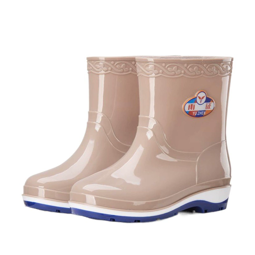 Резиновые сапоги Обувь для охраны труда Женская кухня Автомойка Средняя труба Обувь на низком каблуке Уличная утолщенная однотонная весна и осень для взрослых