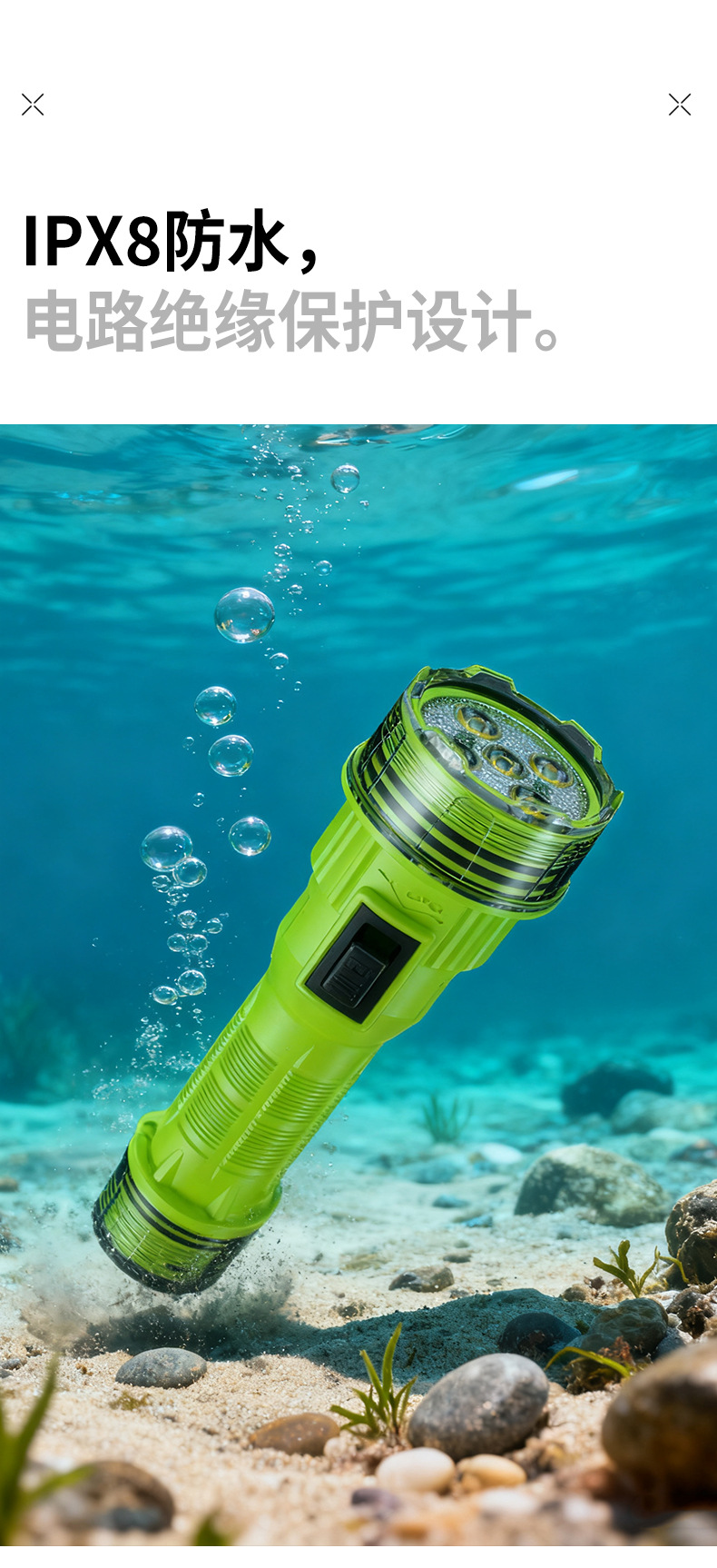 Cross-Border New Led Diving Strong Light Ultra-Bright Waterproof USB Charging Long-Range Long-Life Deep Diving Flashlight for Fishing