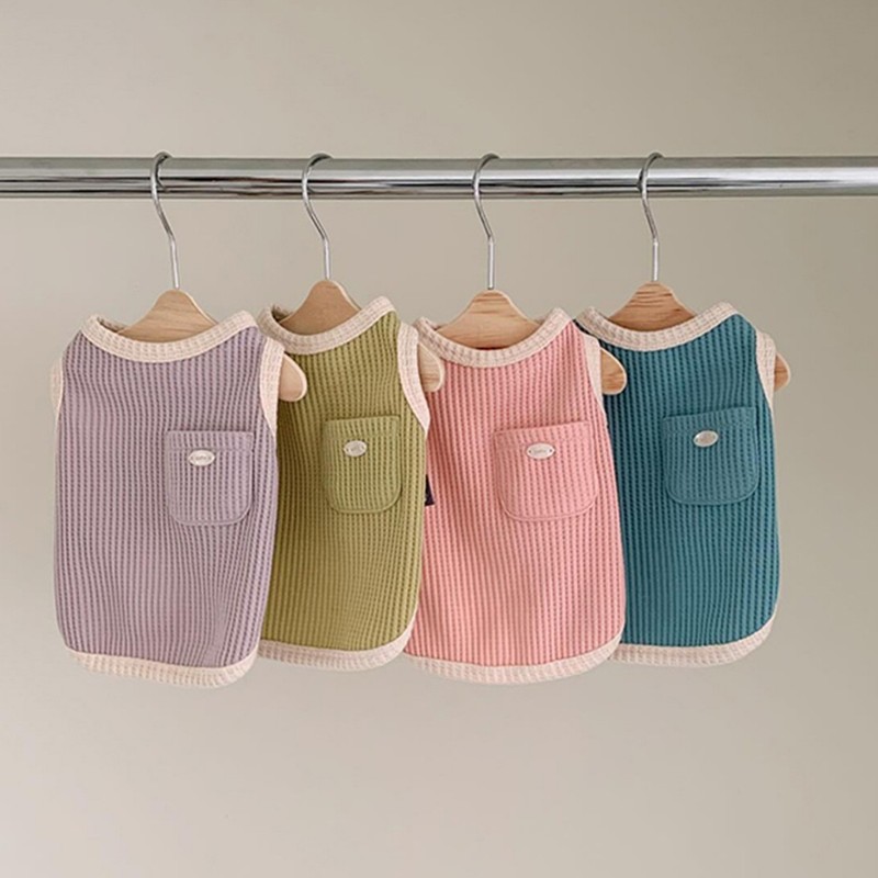 新しい韓国版かわいいワッフルペットベストキャンディー色夏ペット日焼け止め服テディマルジス|undefined