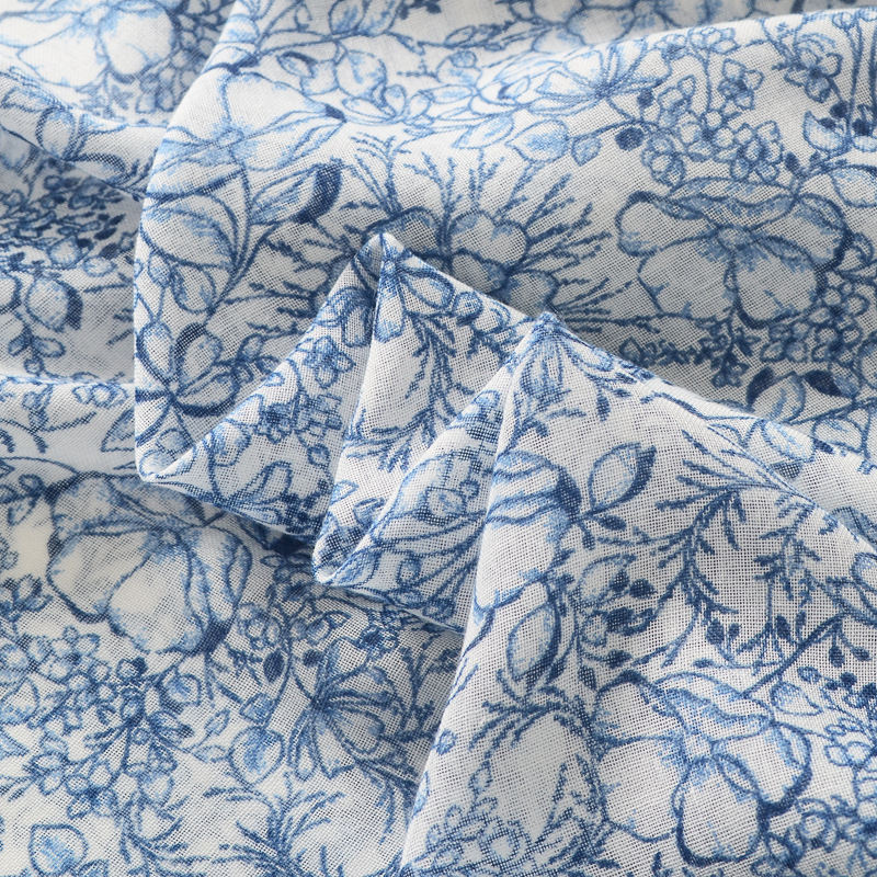 Caliente nuevo azul claro impreso bufanda de seda protector solar de viaje de algodón y lino sensación bufanda elegante de las mujeres del todo-Partido chal decorativo