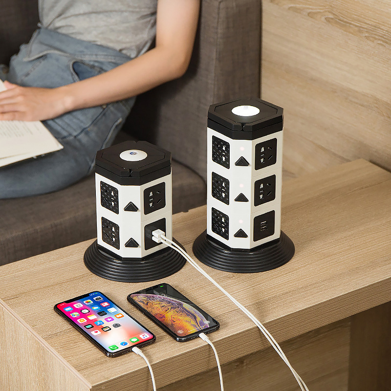 立式多功能插座usb智能立体接线板多层多孔拖线板塔式多口面板