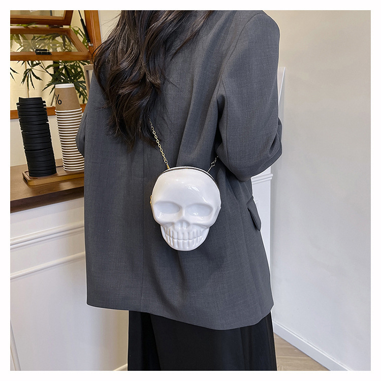189g Weight Zipper Closure Type Single Shoulder Strap Strap Type Shoulder Bag Bags Type Casual Occasion Plastic Material Skull Pattern All Seasons Season Women's Gender Streetwear Style Oval Shape Mini Size Women's Mini Plastic Skull Streetwear Oval Zipper Shoulder Bag 9