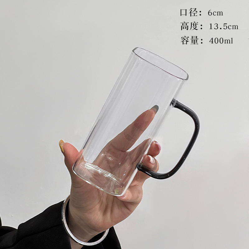 Taza de vidrio cuadrada con mango de color Taza de jugo de leche Taza para el hogar simple transparente Taza de agua de vidrio de borosilicato