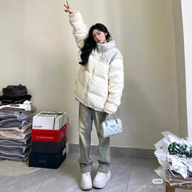 跨境小香风拼接立领棉服外套2025年冬季新款韩系加厚保暖情侣棉衣