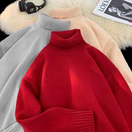 MG8507 男士加厚宽松运动高领套衫针织衫2025秋季新款慵懒风毛衣