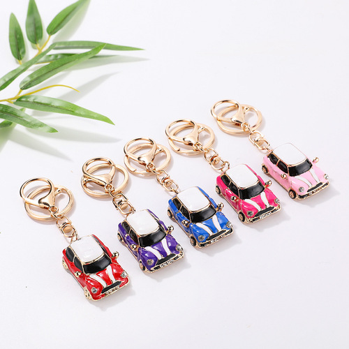 Cartoon mini car male keychain rhinestone car model fashion pendant racing zinc alloy pendant wholesale