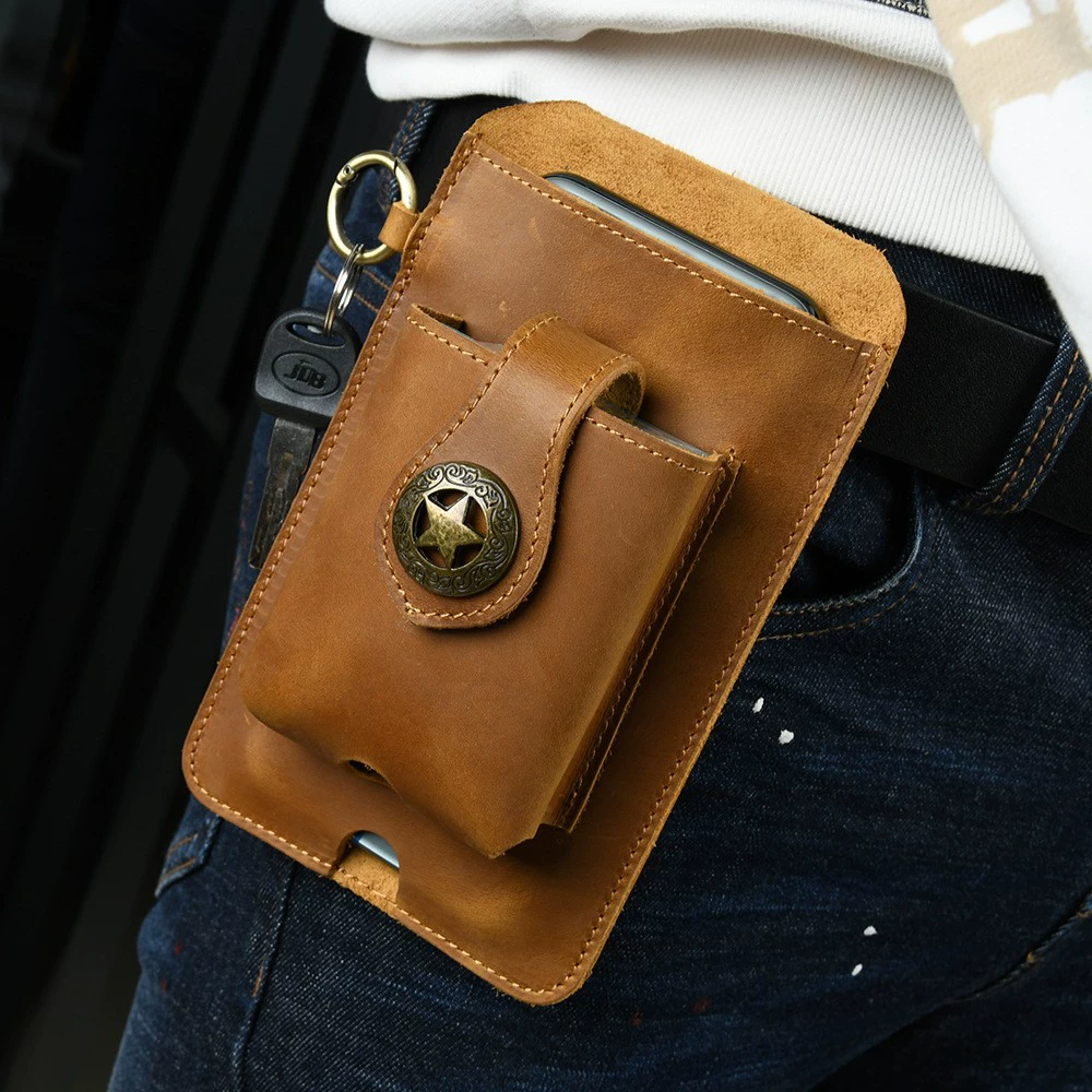 Men's retro universal belt bag, genuine leather