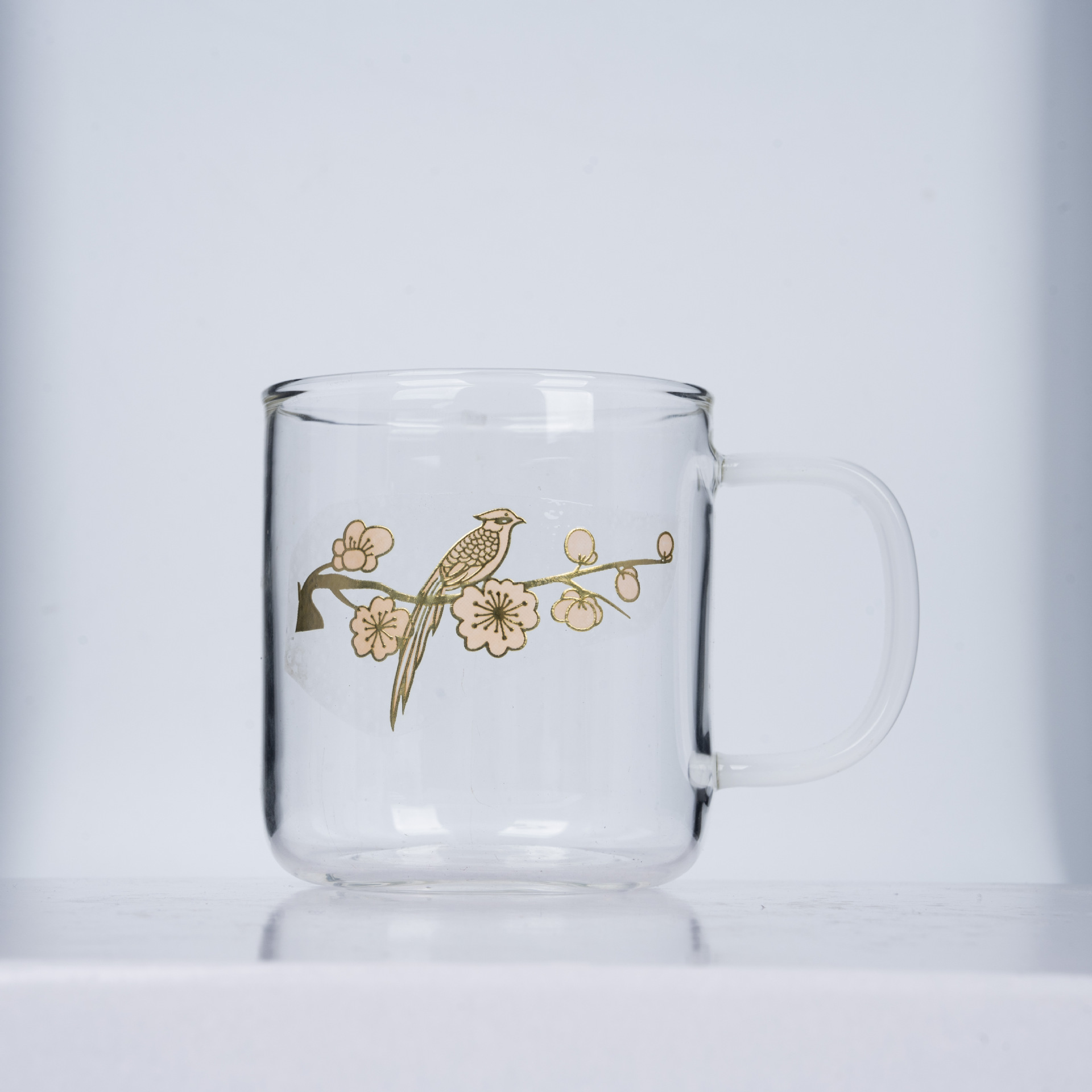 中式花鸟描金耐热玻璃杯 高硼硅透明水杯 文艺茶咖杯