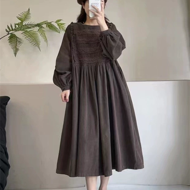 Кружевное вельветовое платье с вышивкой в японском стиле, милое ретро платье для куклы средней длины в стиле Мори