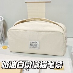 新款墩墩猫咪纯色笔袋ins风可爱简约文具盒大容量小学生铅笔盒