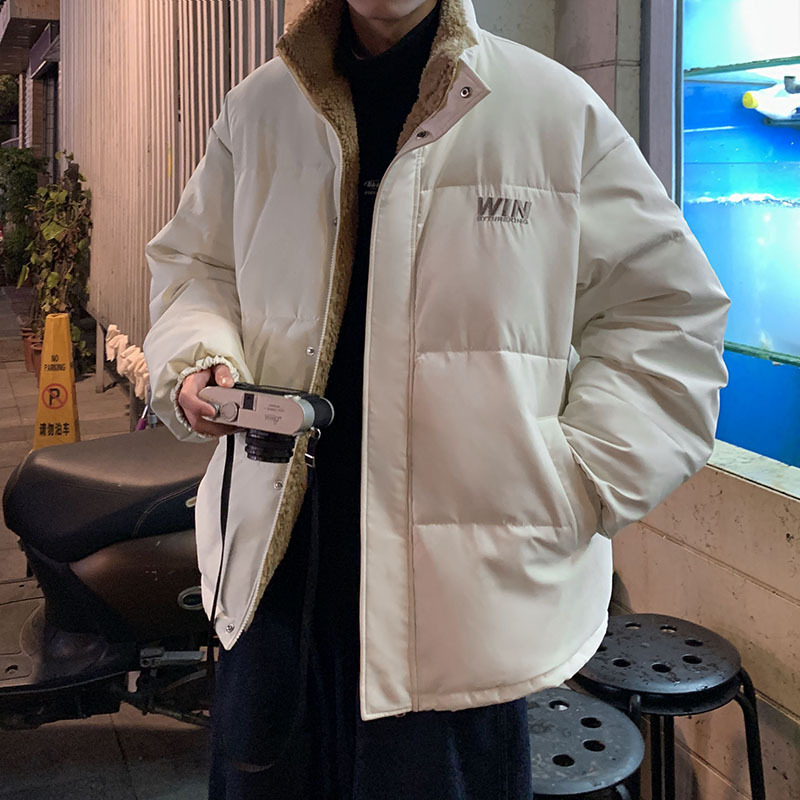 Invierno forrada de lana engrosada de doble cara de Cachemira abrigo de algodón acolchado de los hombres de Hong Kong estilo de moda abrigo de pan suelto pareja abrigo casual