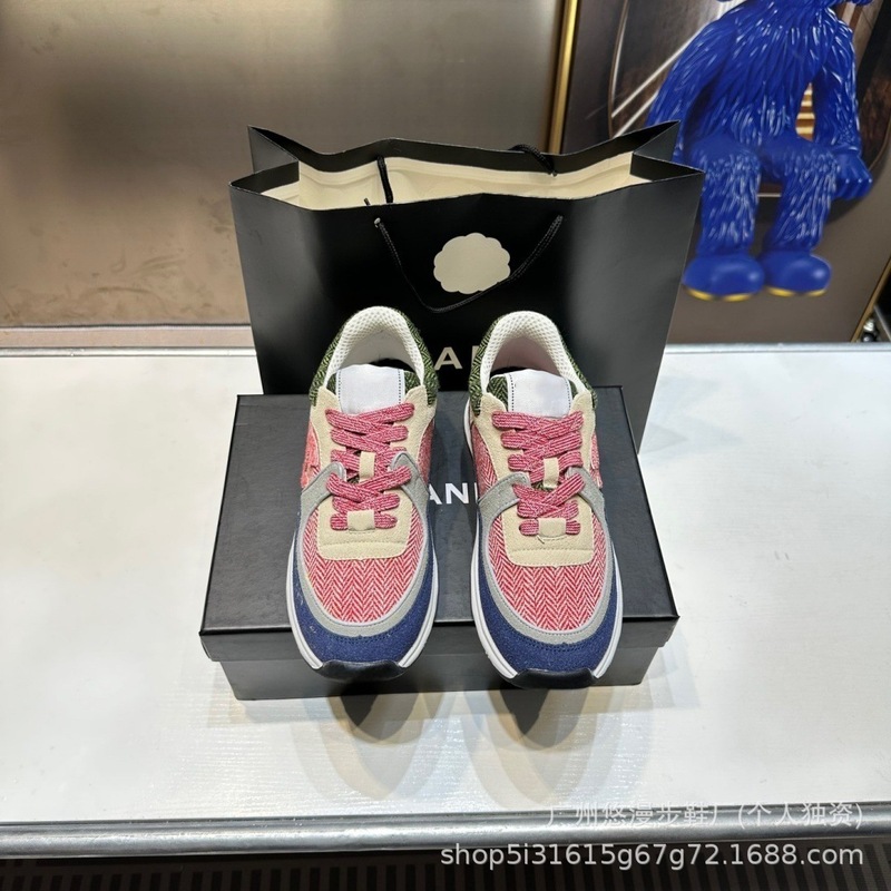 小香风休闲运动鞋女2025新款真皮网面透气增高厚底系带拼色老爹鞋|undefined