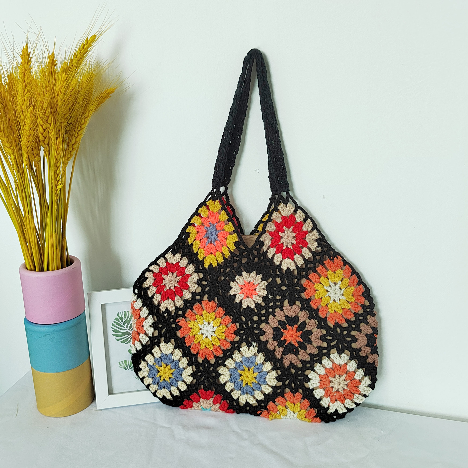 ethnic style color splicing plaid knit handbag 3227cmpicture4