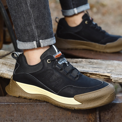 Wholesale safety shoes with anti-puncture and anti-impact features, stylish, comfortable, durable leather surface, waterproof work protective safety shoes